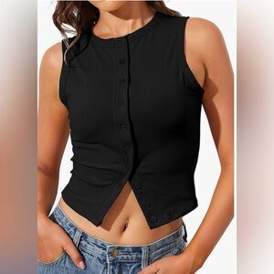 Sleeveless Black Button-Up Top